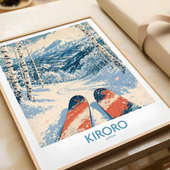Kiroro Japan Ski Run Wall Art — framed art print closeup gift unwrapped natural frame