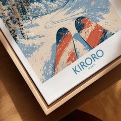 Kiroro Japan Ski Run Wall Art — closeup framed canvas natural wood floating frame