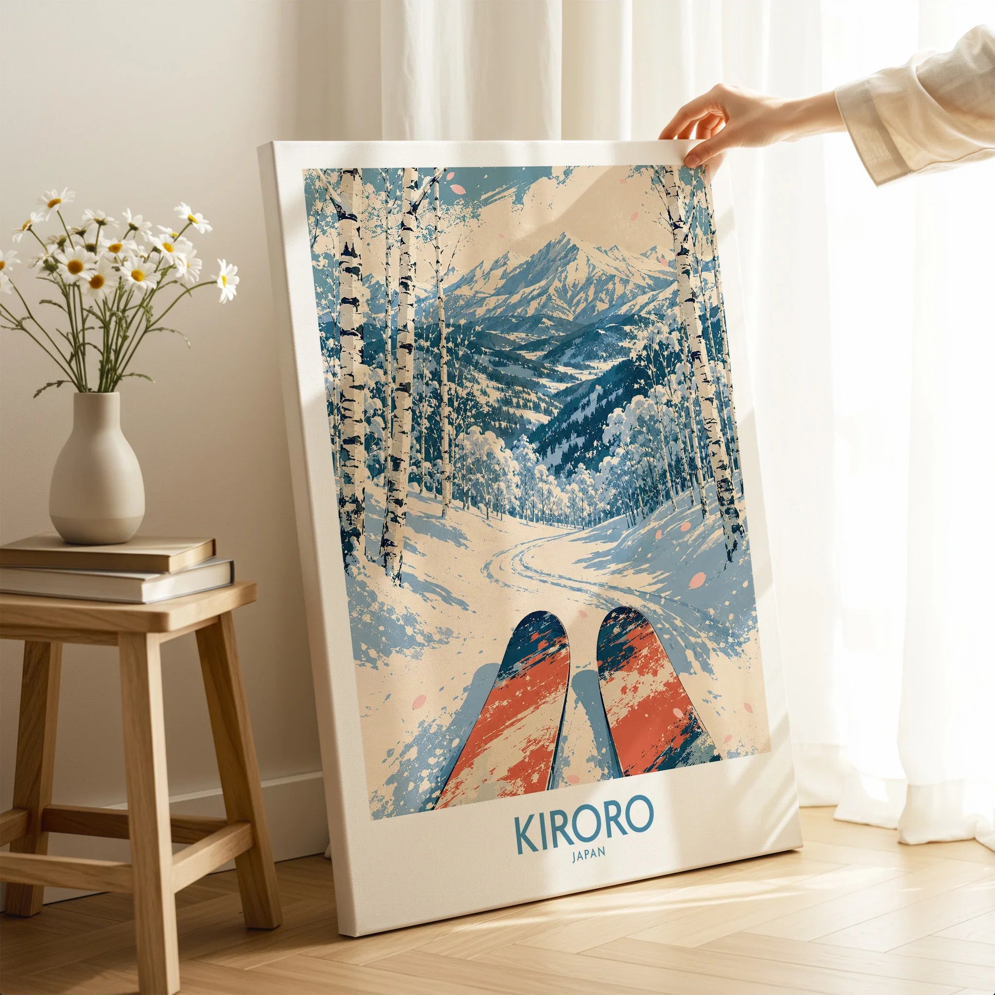 Kiroro Japan Ski Run Wall Art — canvas print mirror edge hand holding room setting