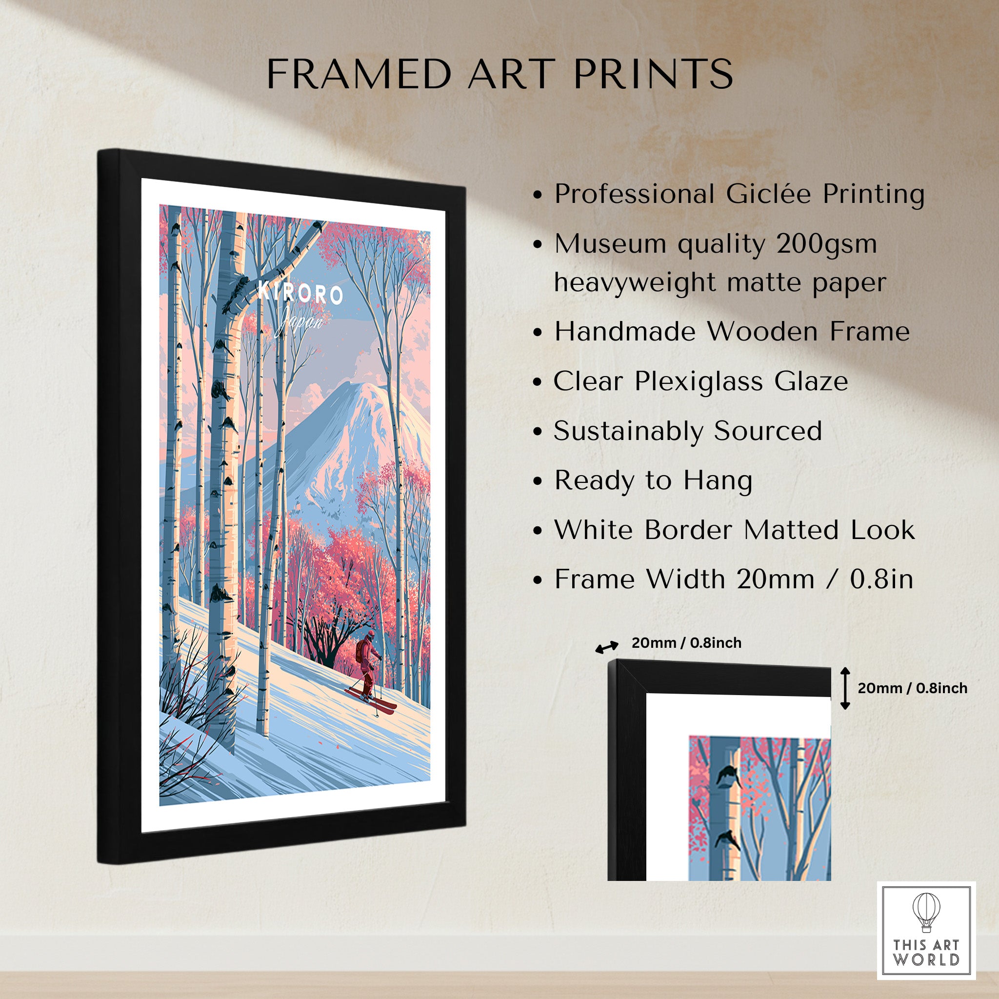Kiroro Japan Peak Travel Poster — framed print details measurements quality details