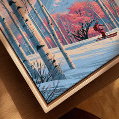 Kiroro Japan Peak Travel Poster — closeup framed canvas natural wood floating frame
