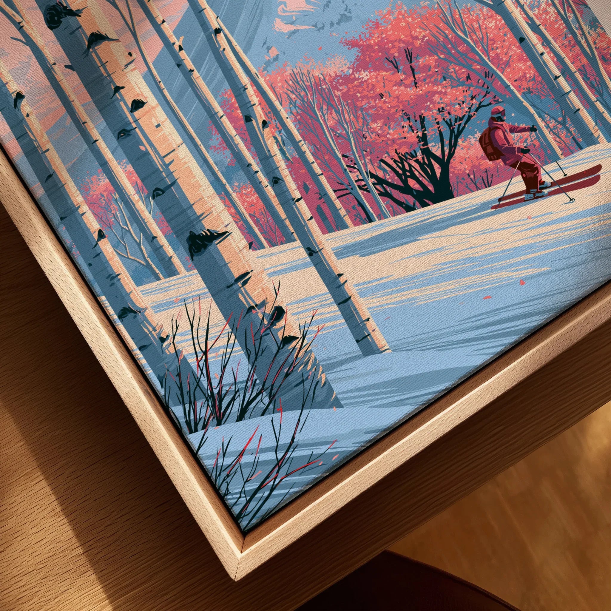Kiroro Japan Peak Travel Poster — closeup framed canvas natural wood floating frame
