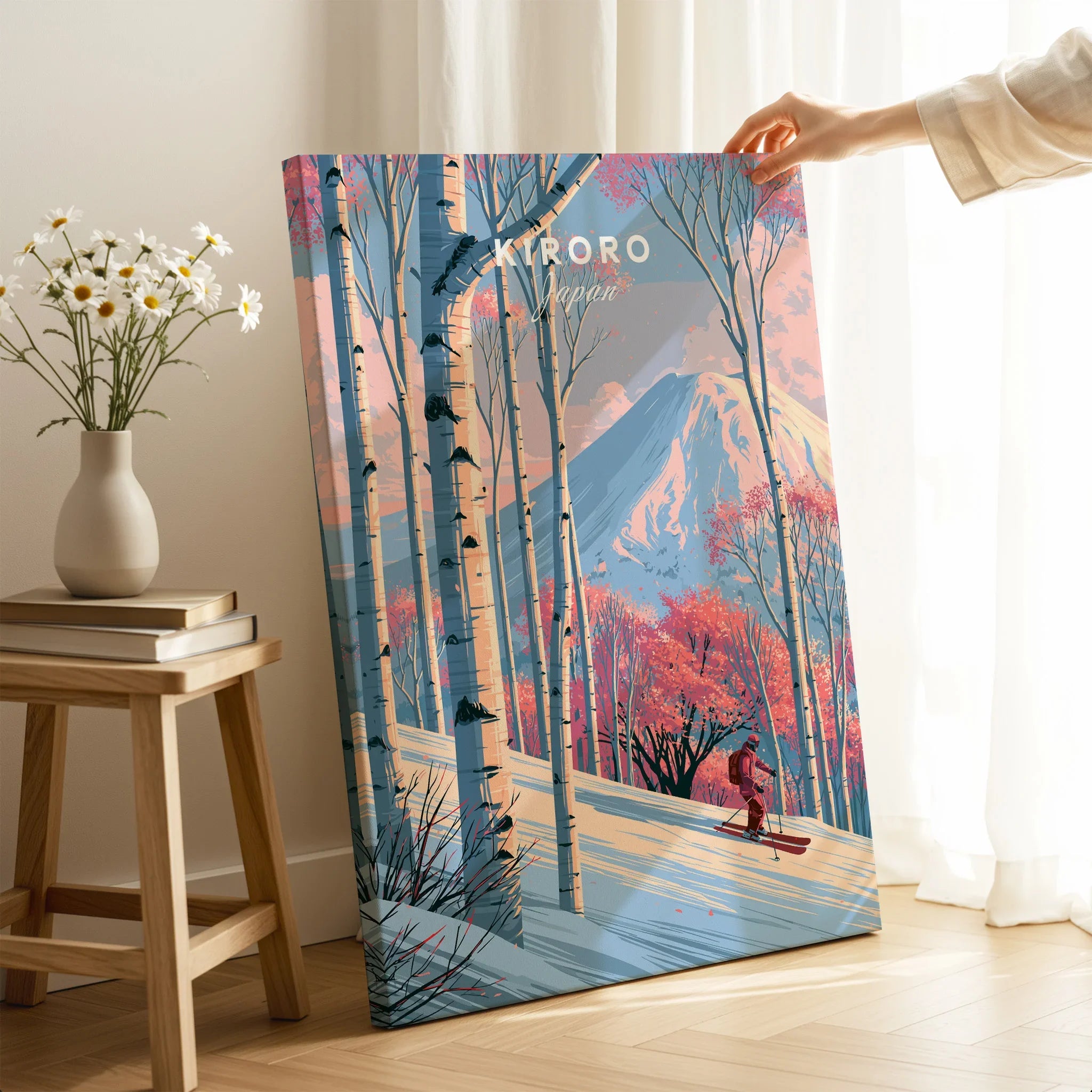 Kiroro Japan Peak Travel Poster — canvas print mirror edge hand holding room setting