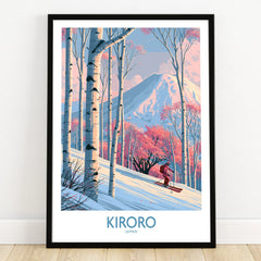 Kiroro Japan Birch Slopes Wall Art — art print in black frame on wooden floor