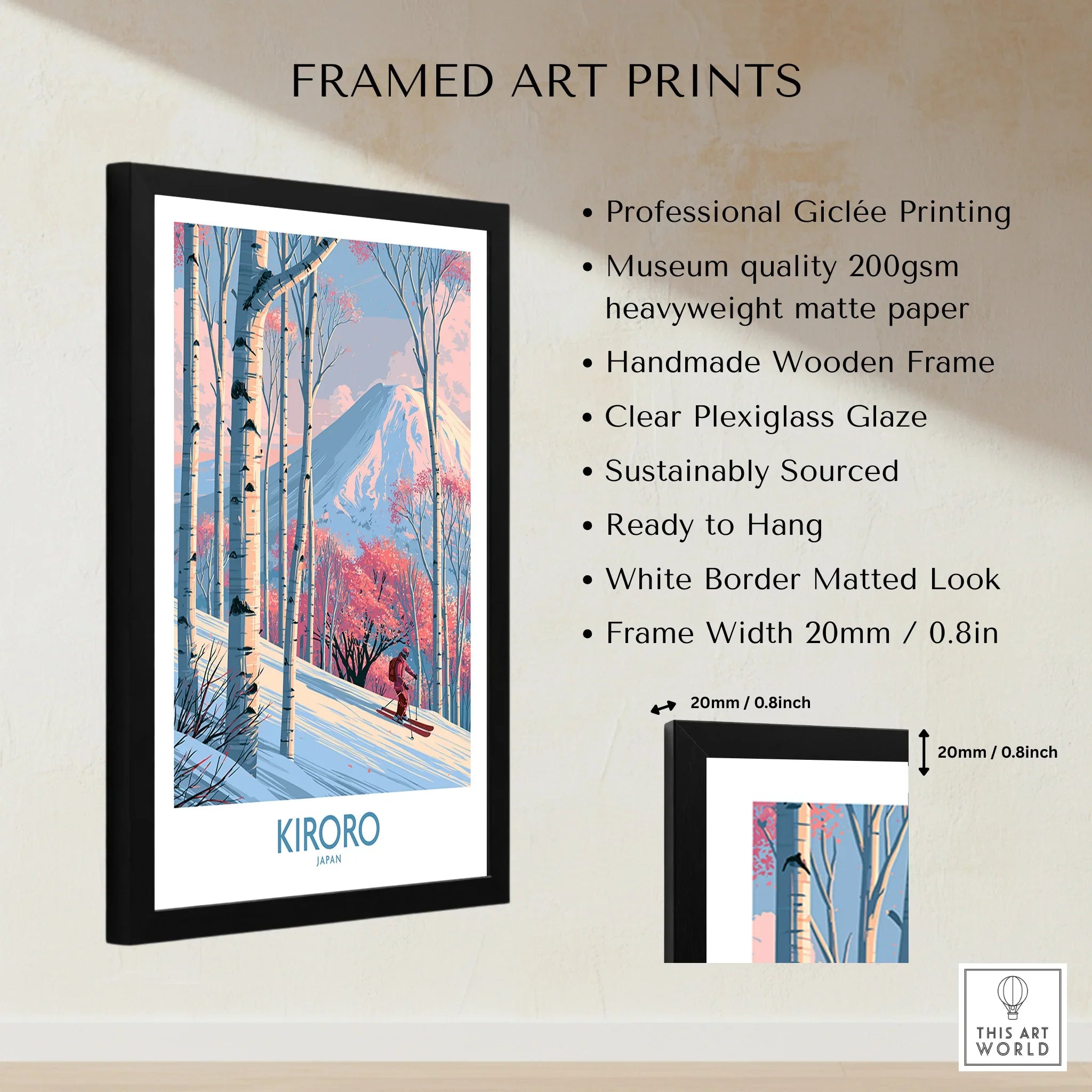 Kiroro Japan Birch Slopes Wall Art — framed print details measurements quality details