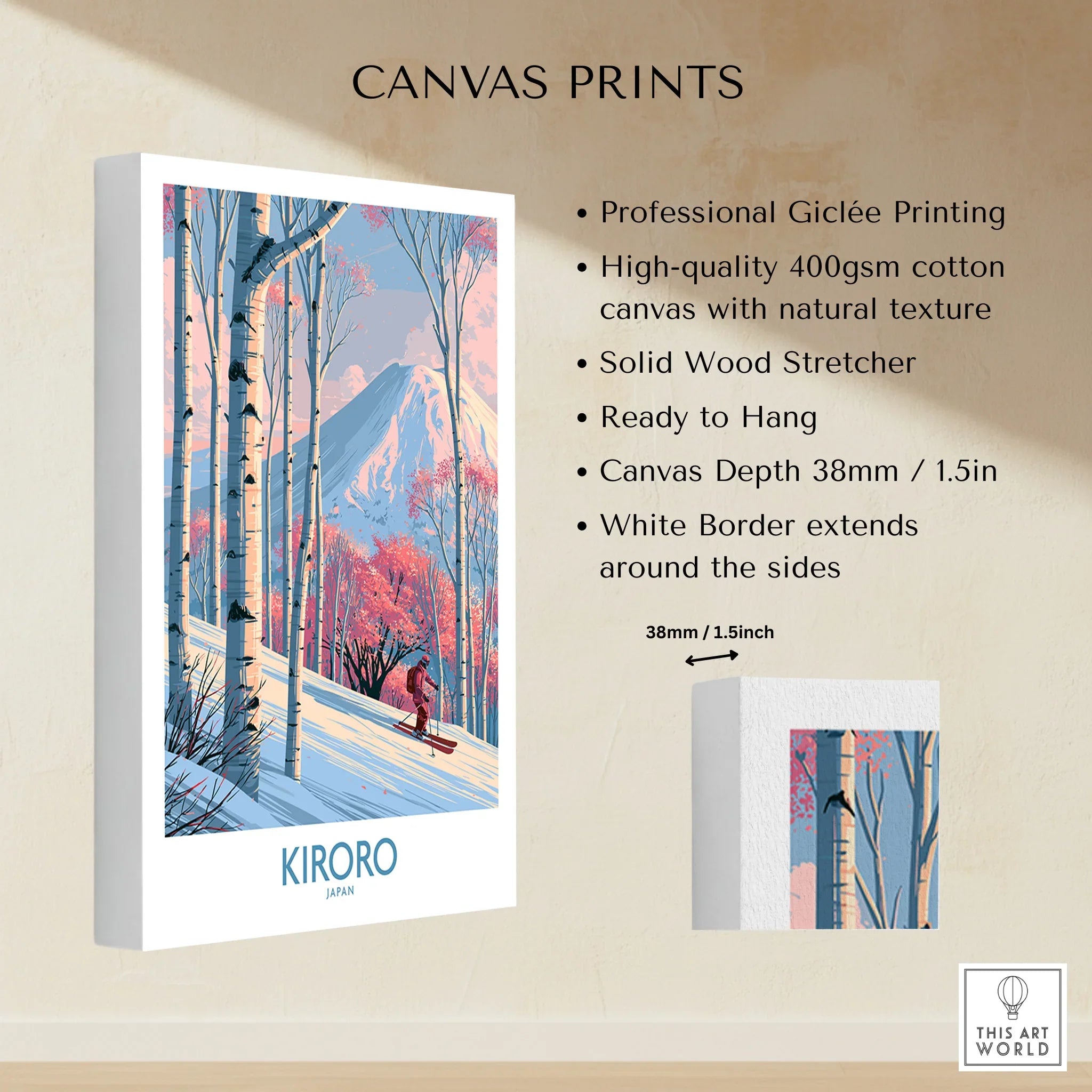 Kiroro Japan Birch Slopes Wall Art — canvas print stretched cotton canvas details