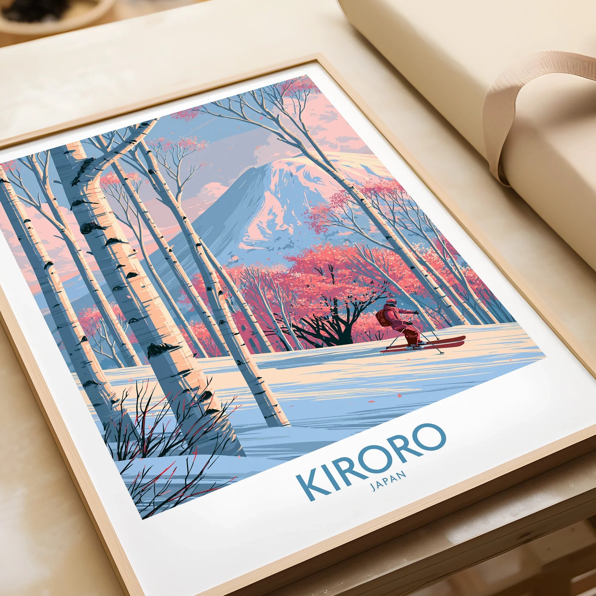 Kiroro Japan Birch Slopes Wall Art — framed art print closeup gift unwrapped natural frame