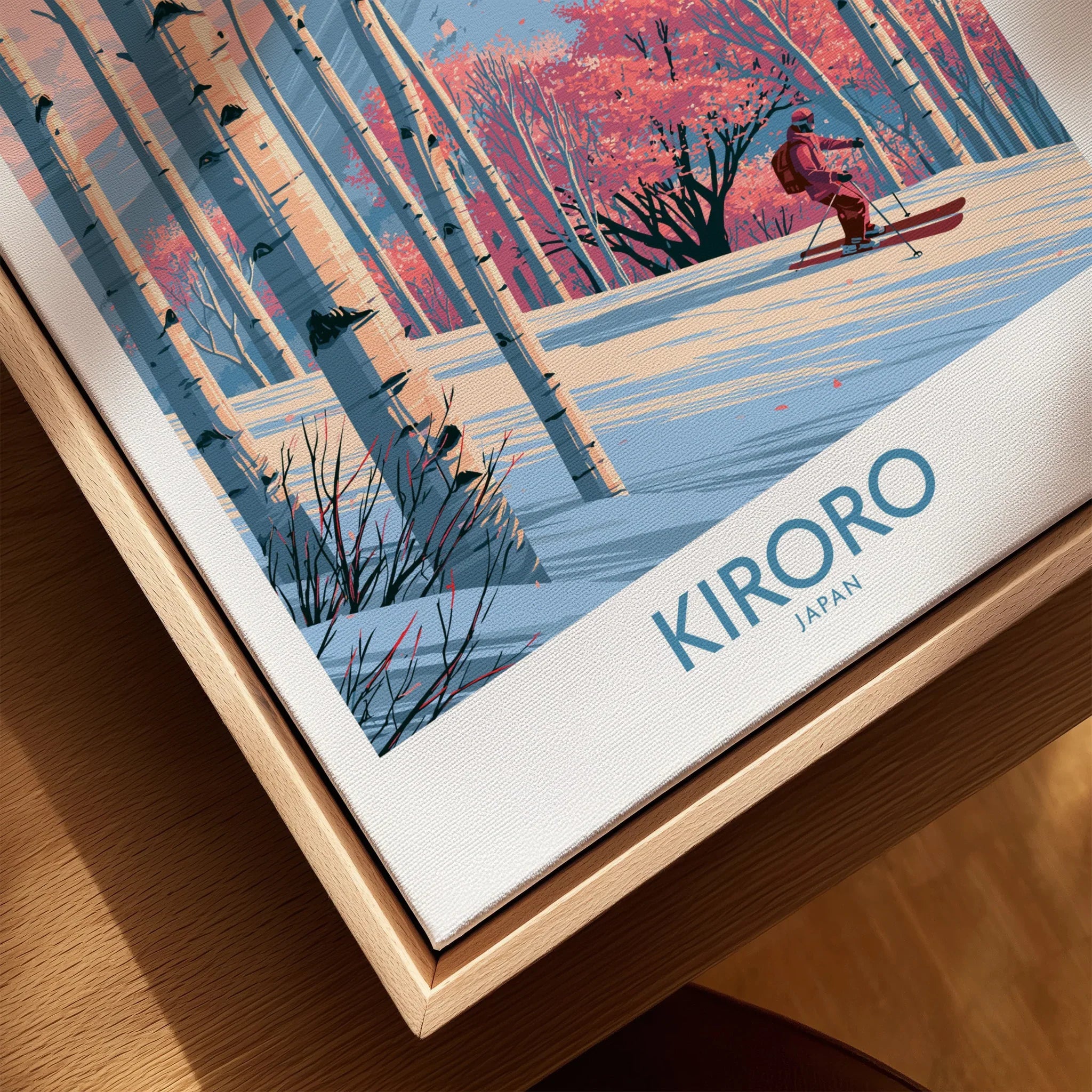Kiroro Japan Birch Slopes Wall Art — closeup framed canvas natural wood floating frame