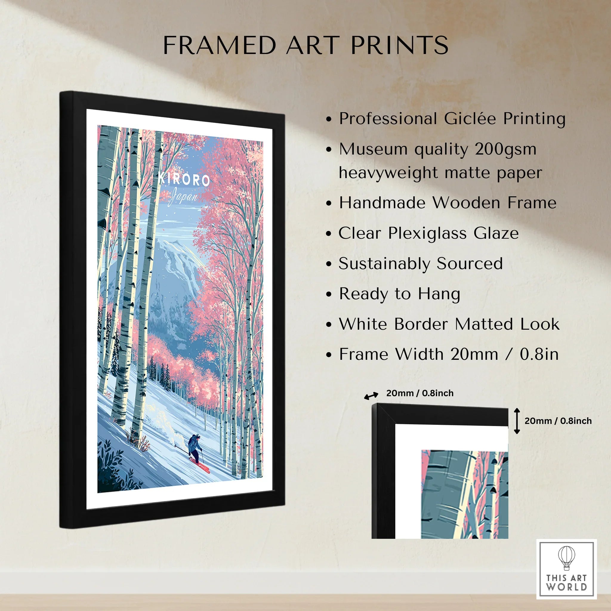 Kiroro Japan Backcountry Travel Poster — framed print details measurements quality details
