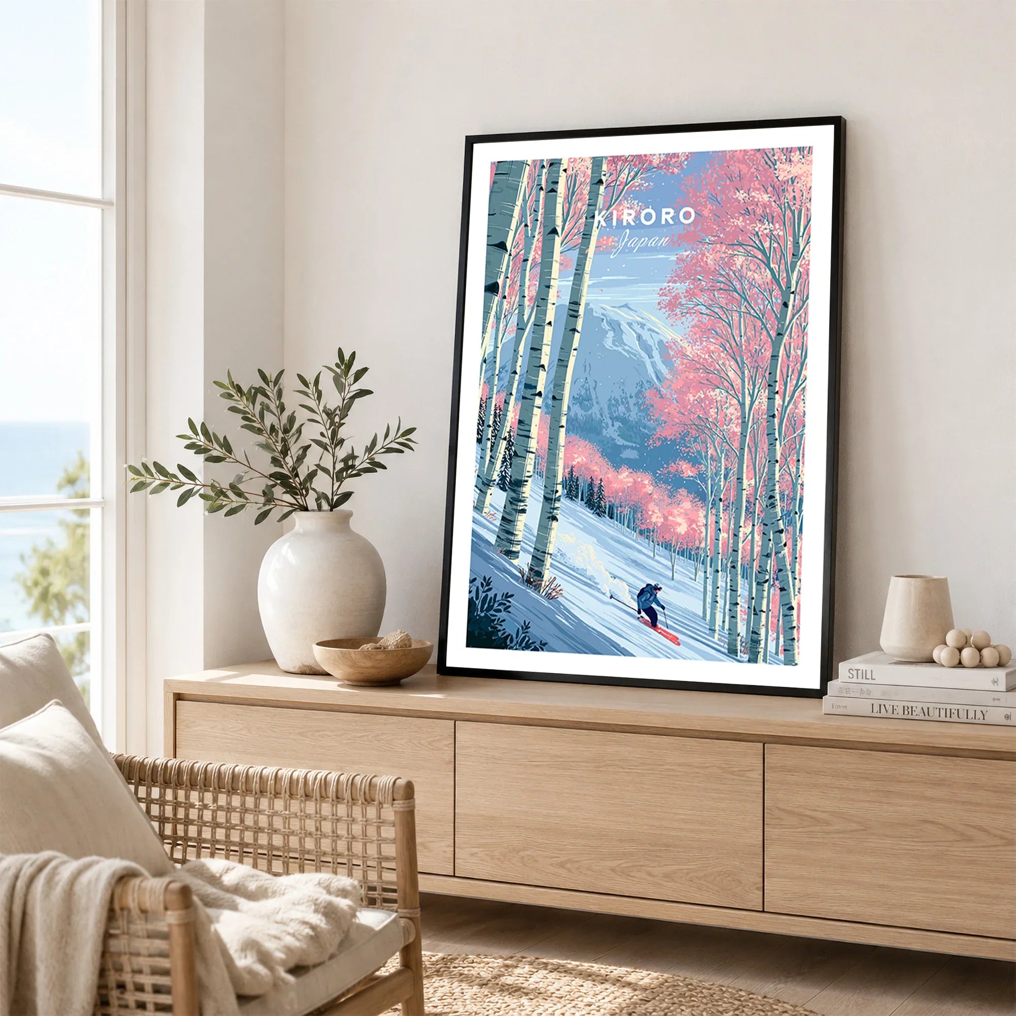 Kiroro Japan Backcountry Travel Poster — framed artwork living room lifestyle setting