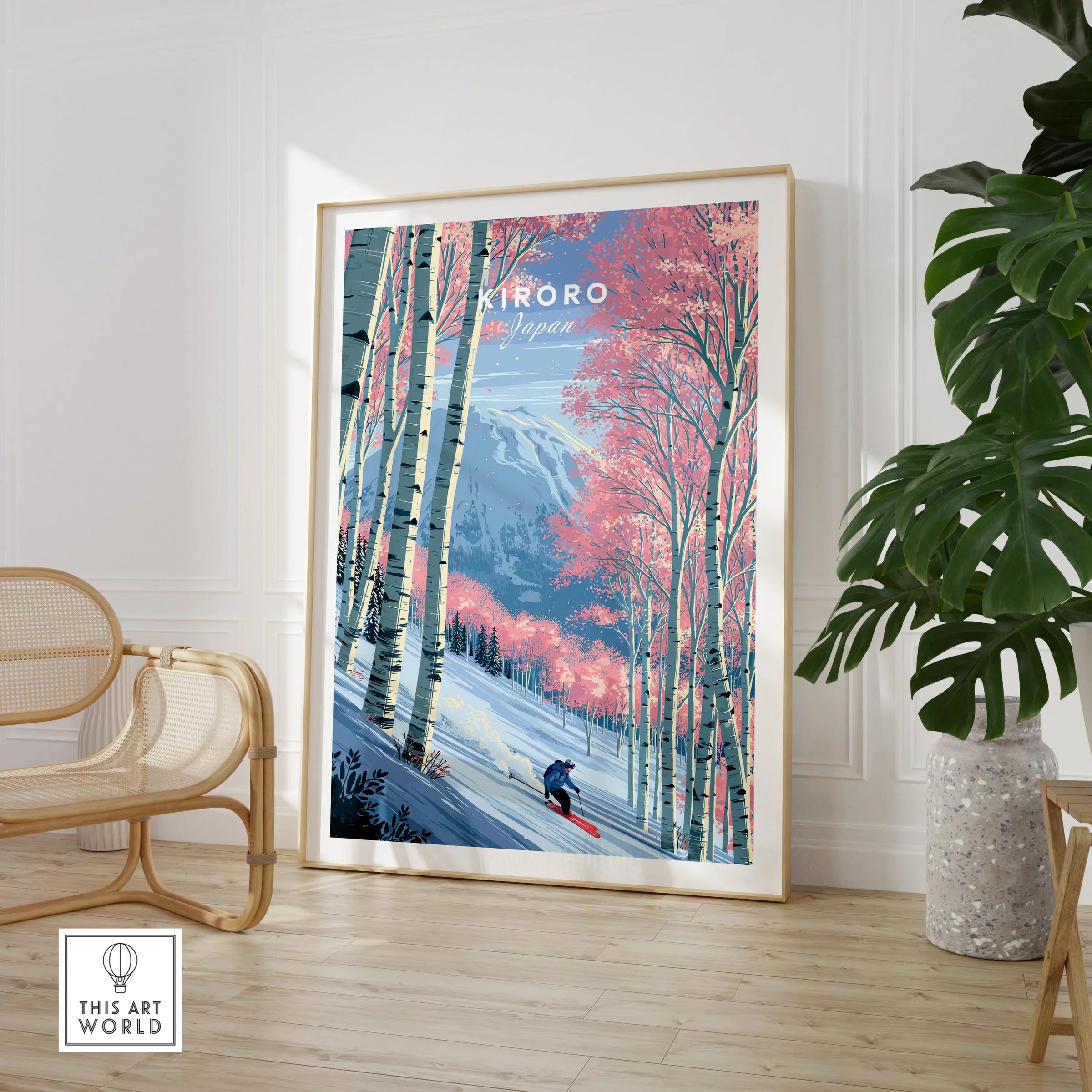 Kiroro Japan Backcountry Travel Poster — large framed print room setting chair plant