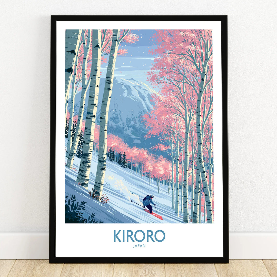 Kiroro Japan Cherry Blossom Wall Art — art print in black frame on wooden floor