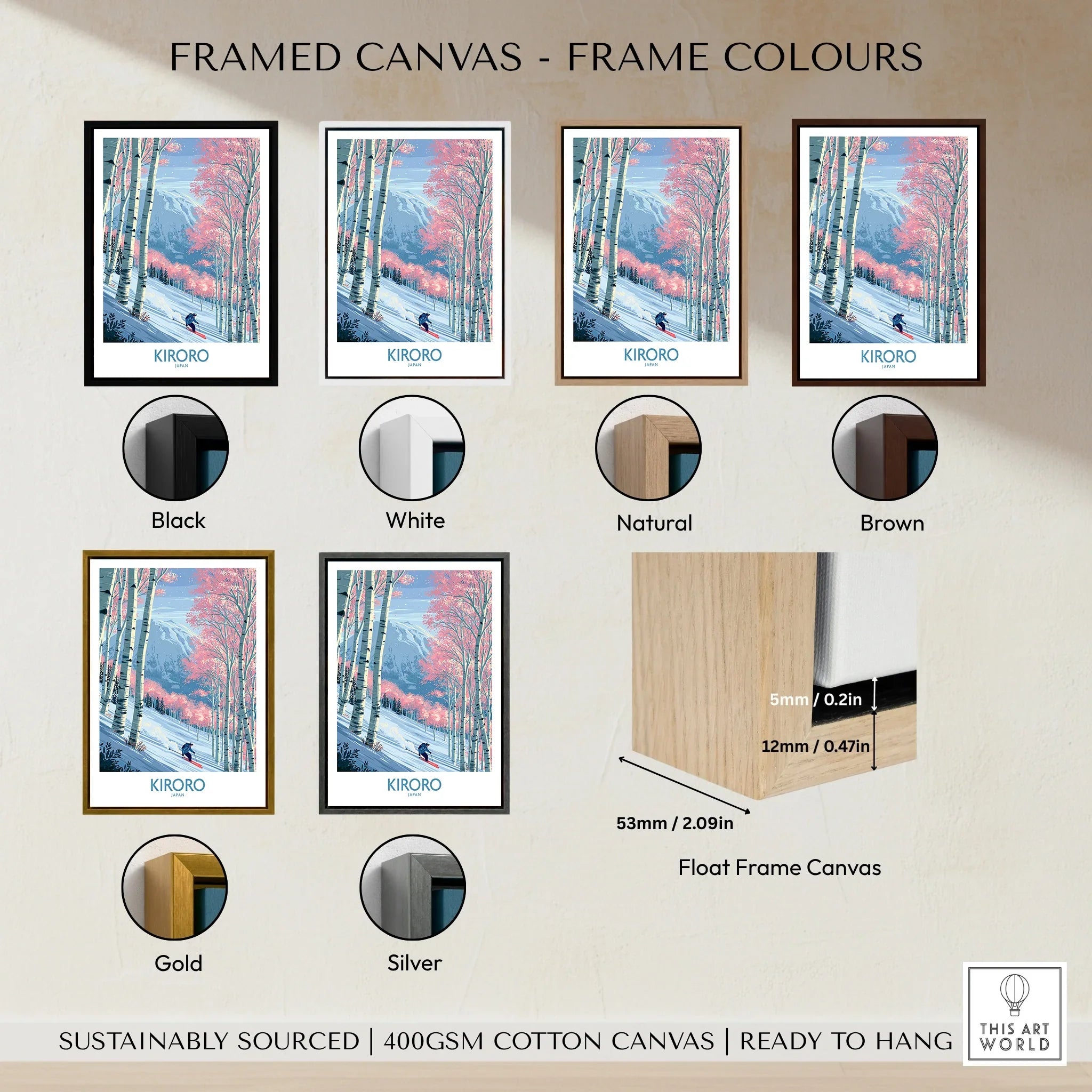 Kiroro Japan Cherry Blossom Wall Art — framed canvas float frame colour options