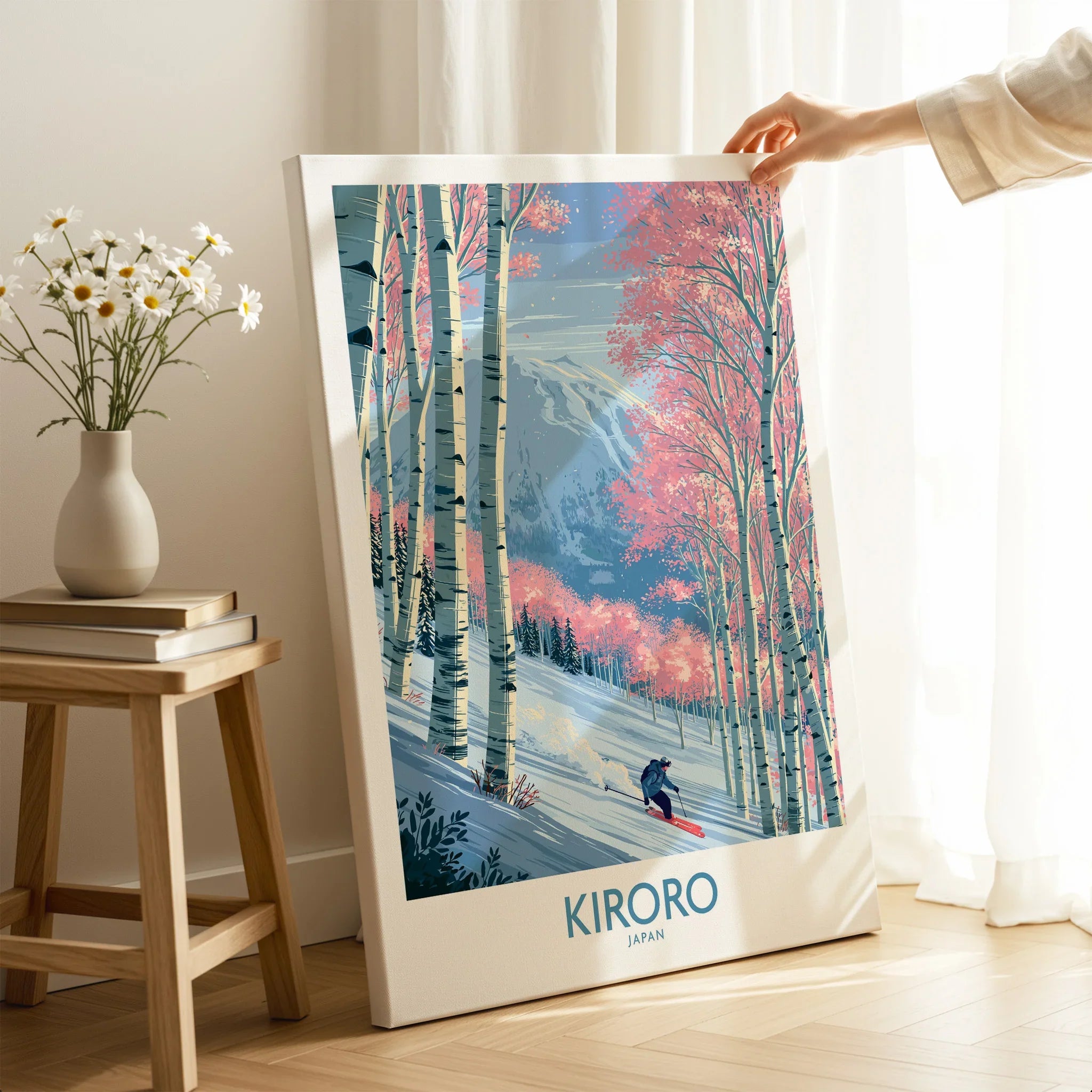 Kiroro Japan Cherry Blossom Wall Art — canvas print mirror edge hand holding room setting