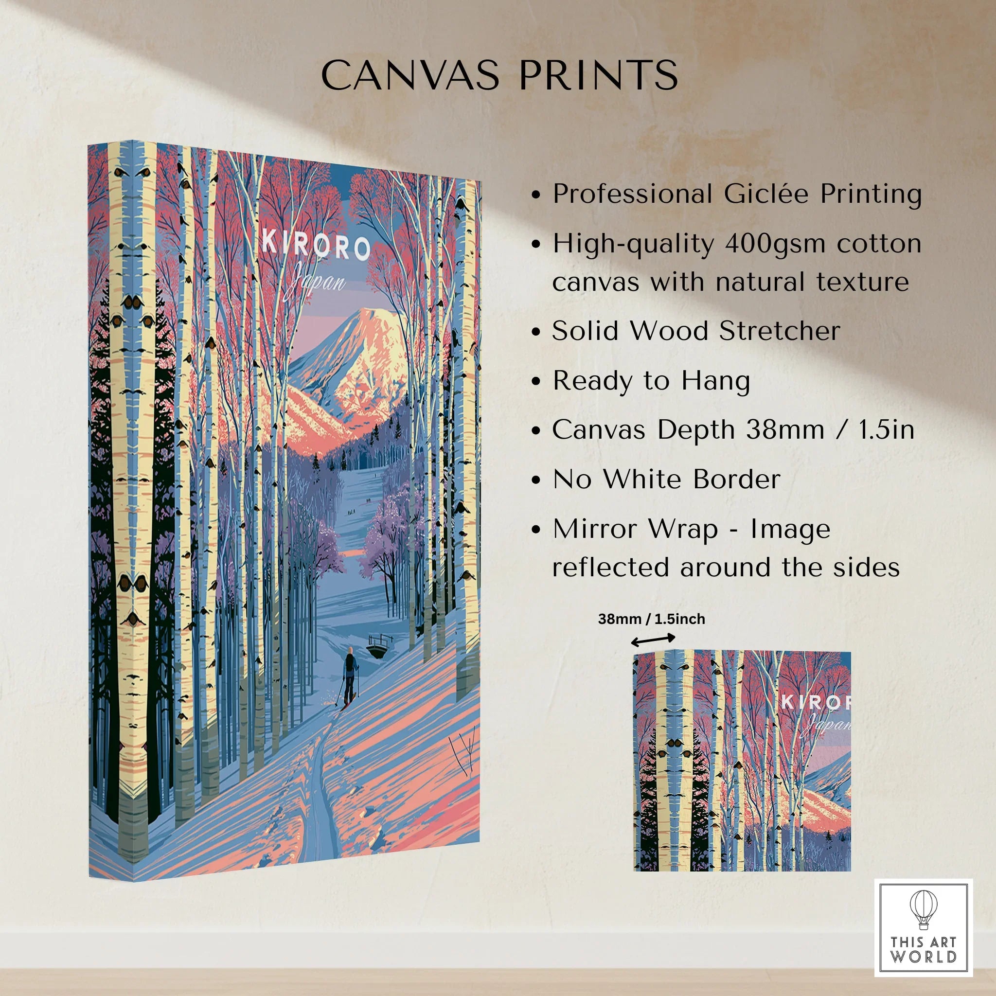 Kiroro Japan Birch Forest Travel Poster — canvas print stretched cotton canvas details