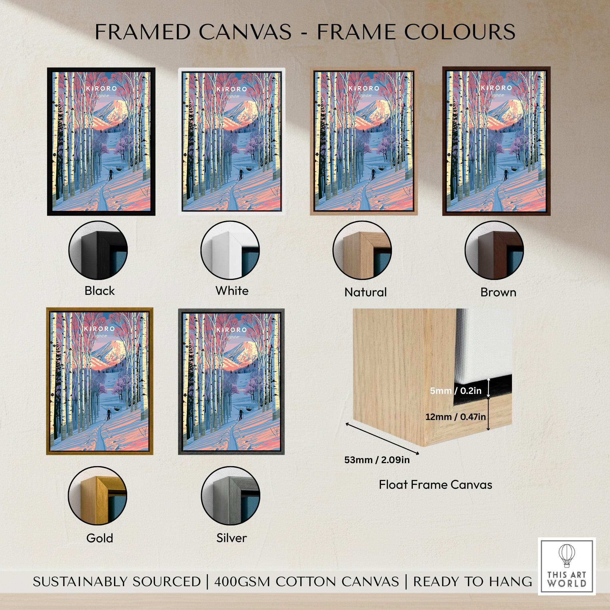 Kiroro Japan Birch Forest Travel Poster — framed canvas float frame colour options