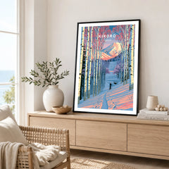 Kiroro Japan Birch Forest Travel Poster — framed artwork living room lifestyle setting