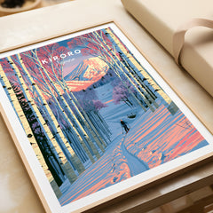 Kiroro Japan Birch Forest Travel Poster — framed art print closeup gift unwrapped natural frame