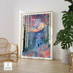Kiroro Japan Birch Forest Travel Poster — large framed print room setting chair plant