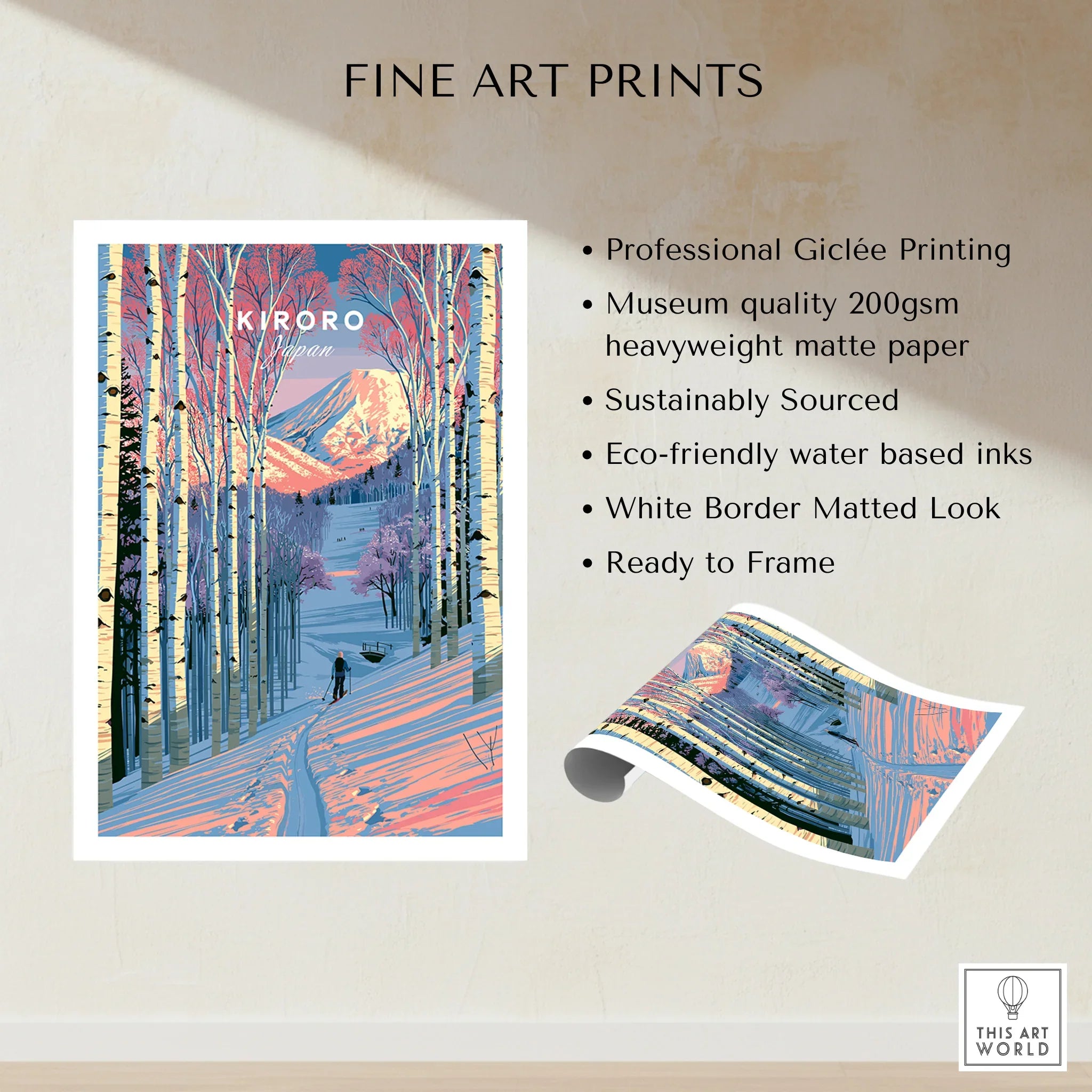 Kiroro Japan Birch Forest Travel Poster — fine art print unframed quality details