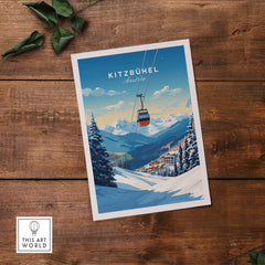 Kitzbuhel art print showcasing a scenic winter landscape and ski lift, perfect for home decor inspired by Austria.