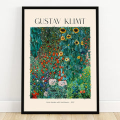 Gustav Klimt Farm Garden with Sunflowers art print in black frame, floral wall art