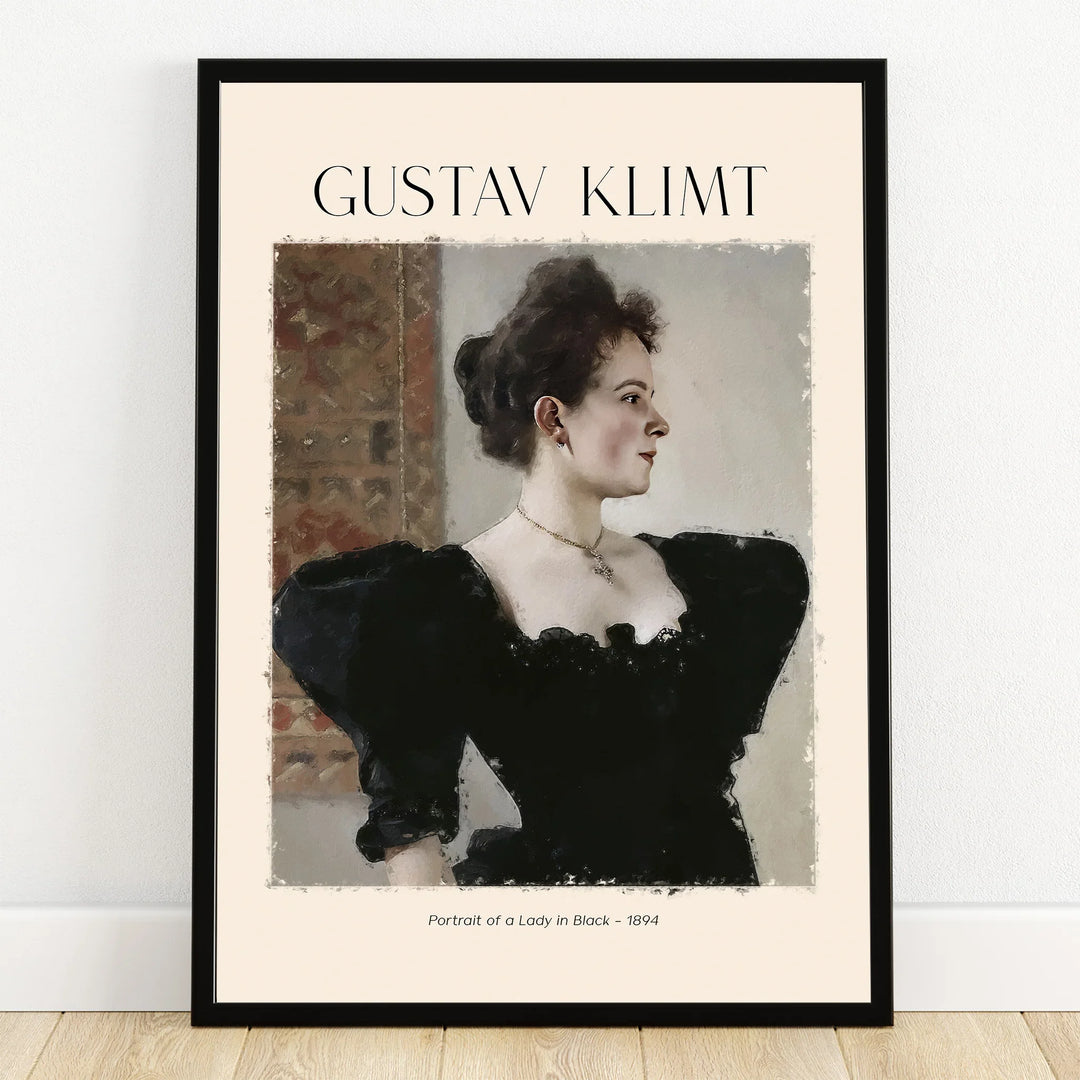Gustav Klimt art print, Portrait of a Lady in Black, woman in black dress wall decor