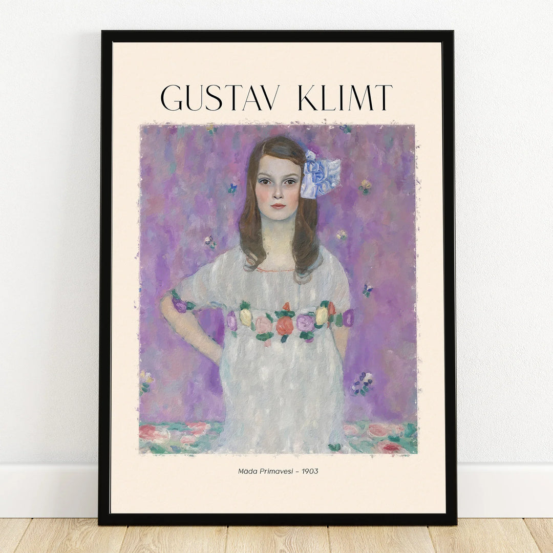 Framed Gustav Klimt wall art print of Mada Primavesi portrait on purple background