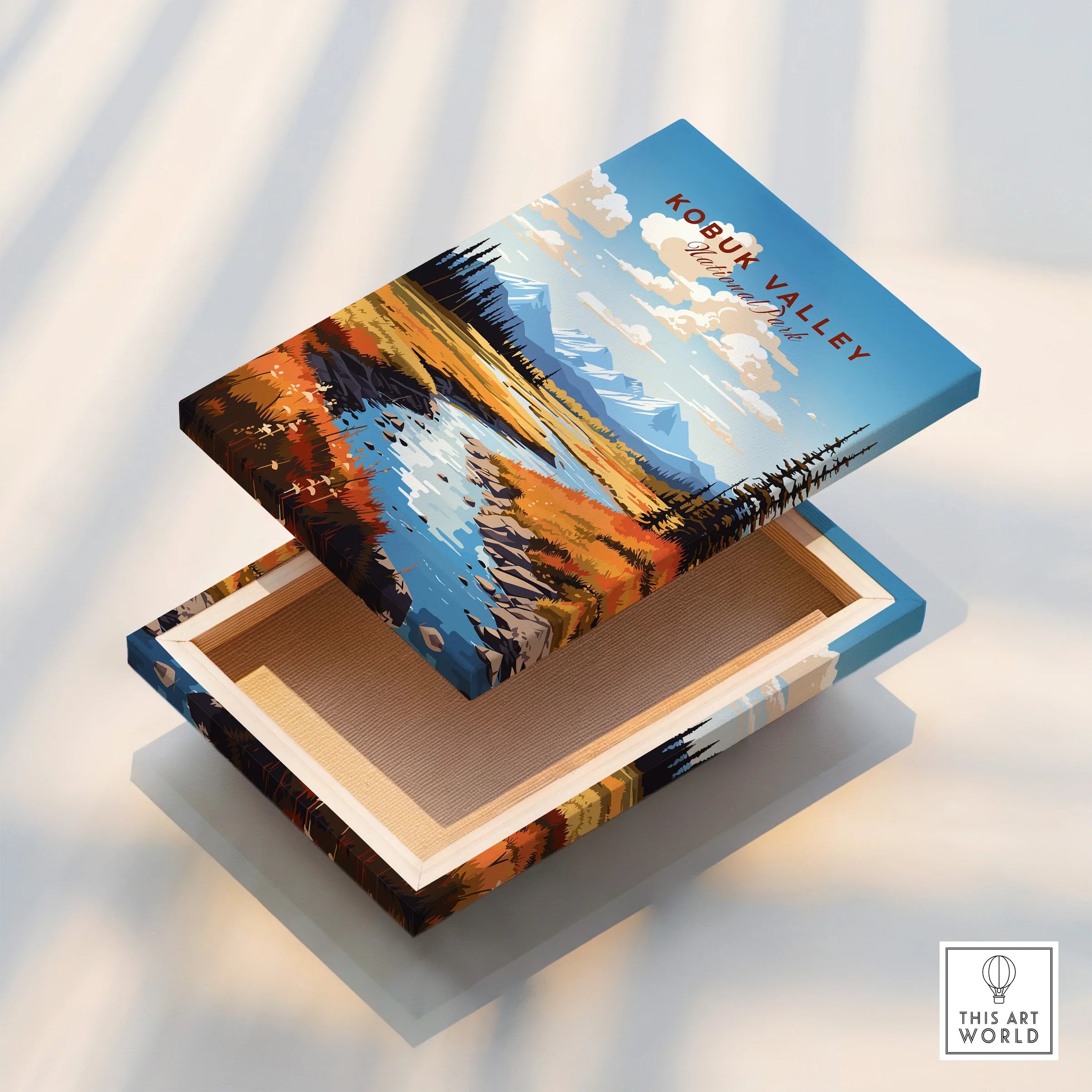 Kobuk Valley National Park wall art canvas with floating frame and landscape illustration
