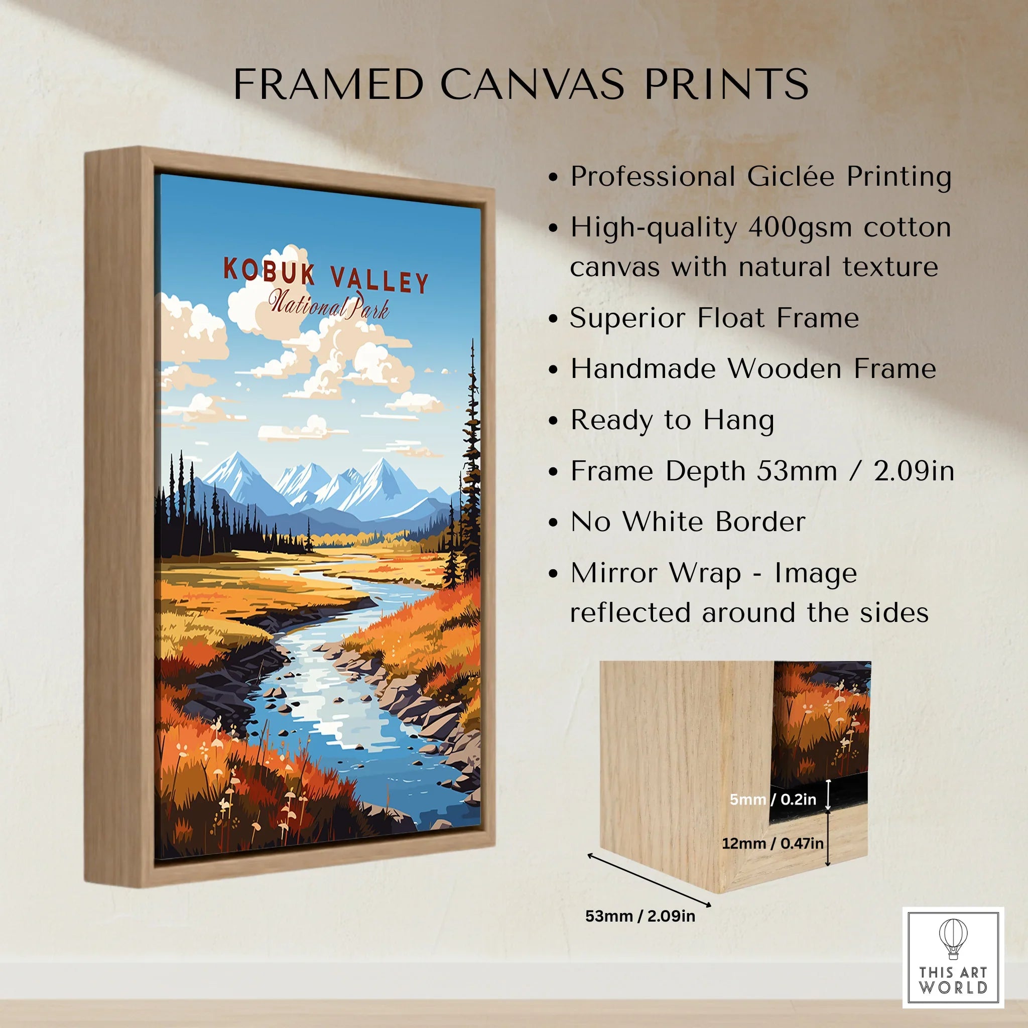 Kobuk Valley National Park framed canvas print with float frame and landscape artwork
