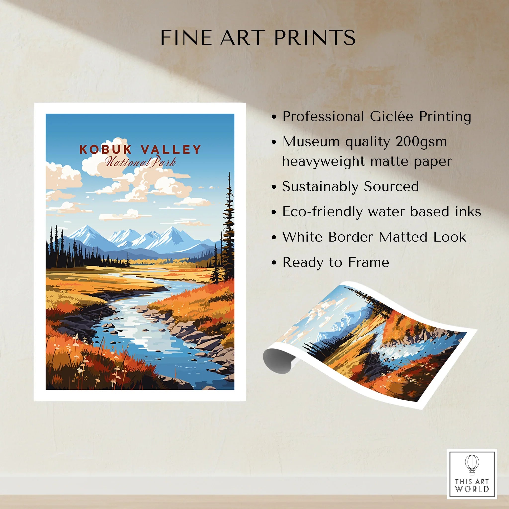 Kobuk Valley National Park fine art print with mountain landscape, river, and autumn colors