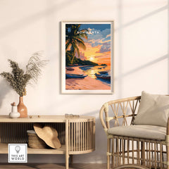 Koh Lanta Travel Print showcasing a sunset beach scene in Thailand, adding a touch of wanderlust to home decor.