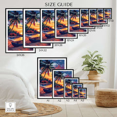 Koh Lanta Wall Art size guide showcasing various frame sizes for home decor.