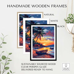 Koh Lanta Wall Art displayed in handmade wooden frames in natural, white, and black finishes.