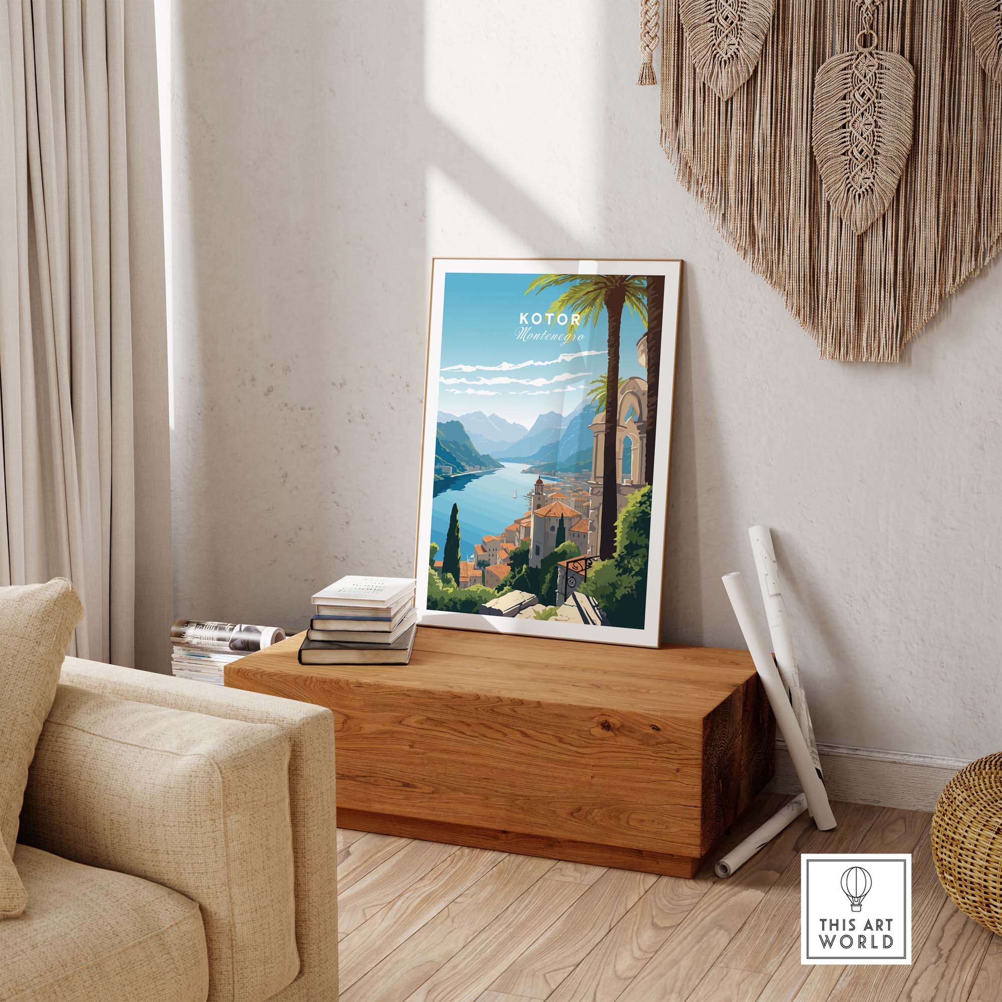 Kotor Montenegro print showcasing stunning coastal scenery and vibrant colors, perfect for home décor and travel lovers.
