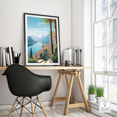 Kotor Montenegro Print displayed in a modern interior, showcasing its vivid colors and artistic design.