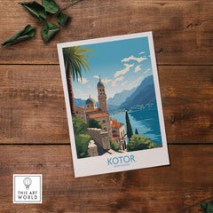 Kotor Montenegro wall art print featuring coastal scenery and vibrant colors, perfect for home decor.
