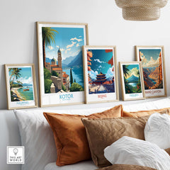Modern Kotor Montenegro wall art displayed in a cozy interior setting, highlighting travel memories and decor style.