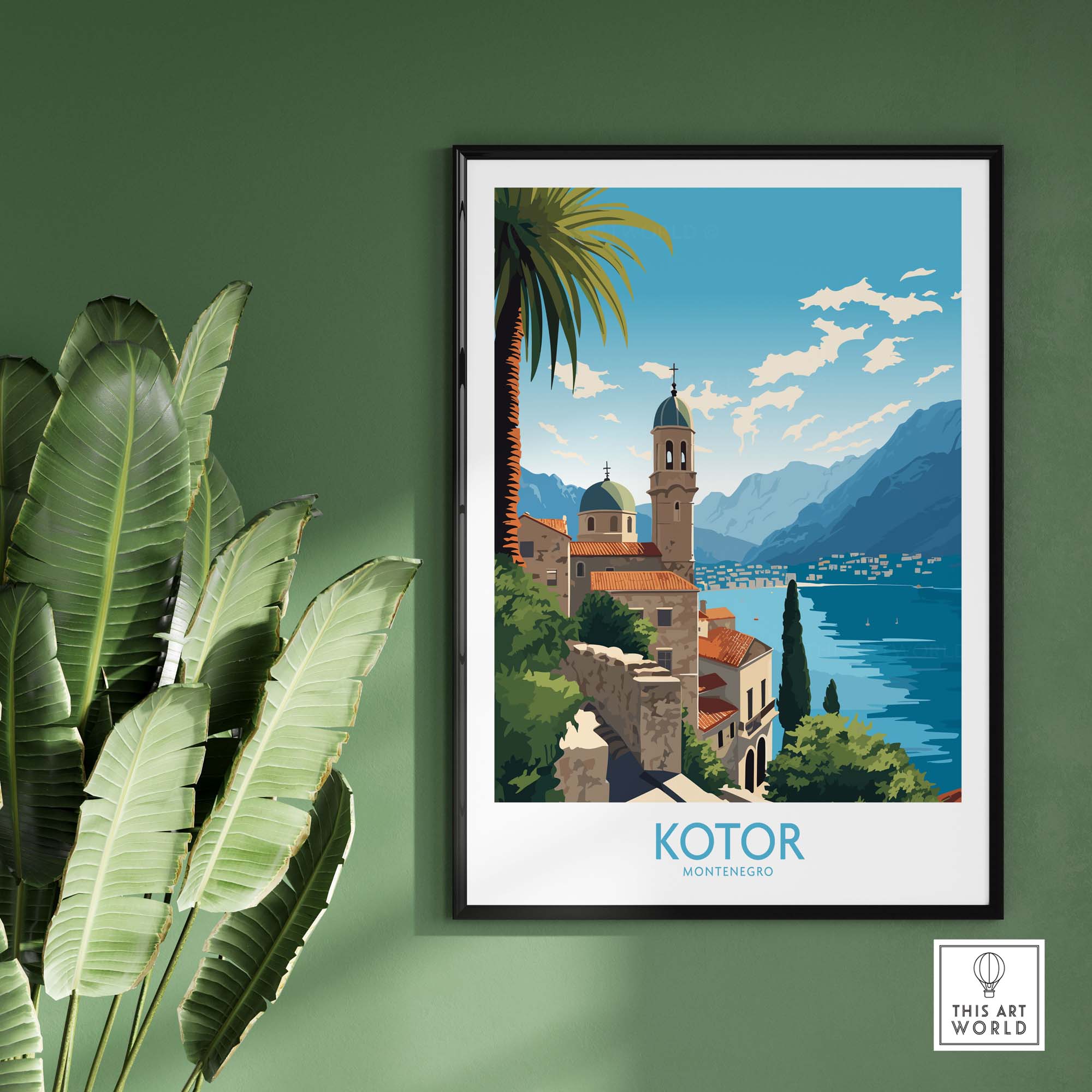 Modern Kotor Montenegro wall art poster showcasing stunning coastal scenery and iconic architecture.