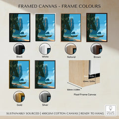Krabi Thailand Longtail Boat Travel Poster — framed canvas float frame colour options