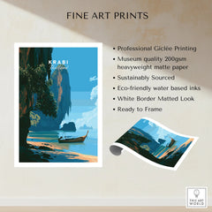 Krabi Thailand Longtail Boat Travel Poster — fine art print unframed quality details