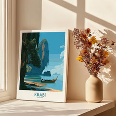 Krabi Thailand Beach Cliffs Wall Art — canvas print window setting with shadows flowers