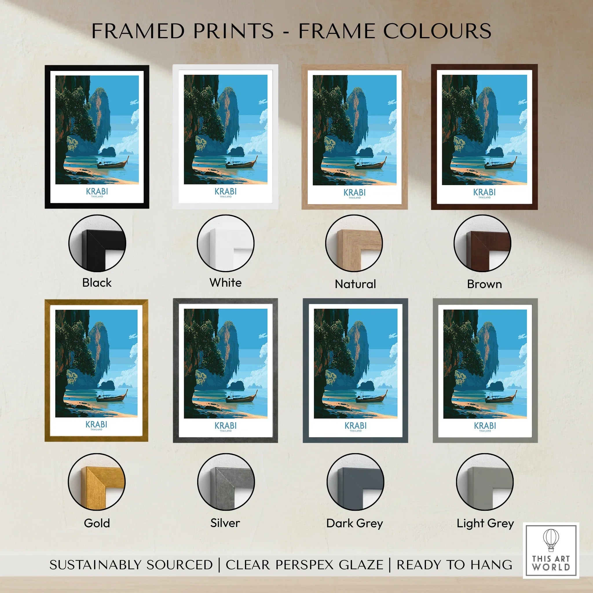 Krabi Thailand Beach Cliffs Wall Art — framed print colour options