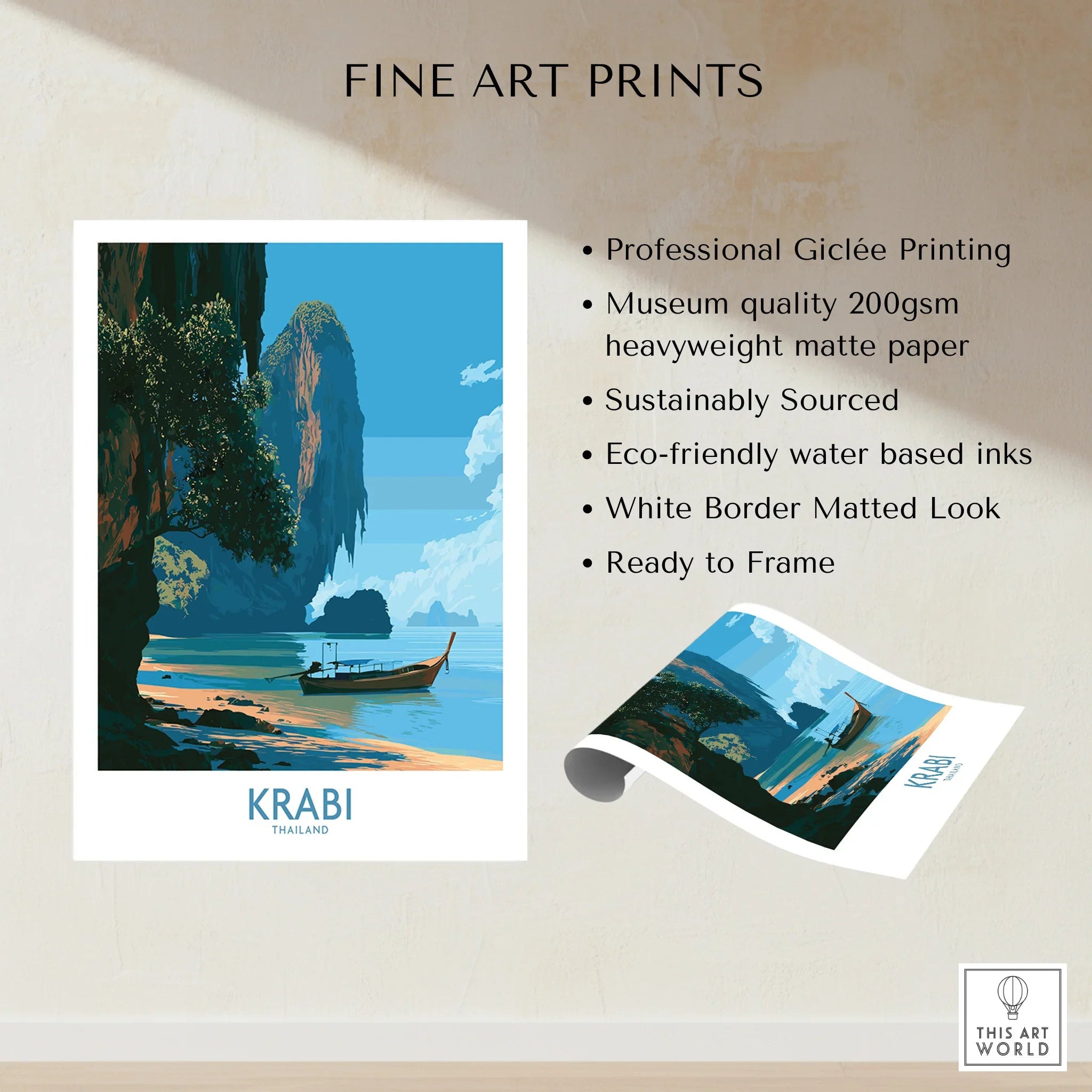 Krabi Thailand Beach Cliffs Wall Art — fine art print unframed quality details