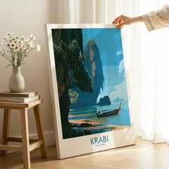 Krabi Thailand Beach Cliffs Wall Art — canvas print mirror edge hand holding room setting