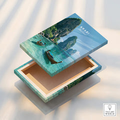 Krabi Thailand Limestone Cliffs Travel Poster — stretched canvas print floating detail mirror edge