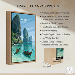 Krabi Thailand Limestone Cliffs Travel Poster — framed canvas float frame details quality