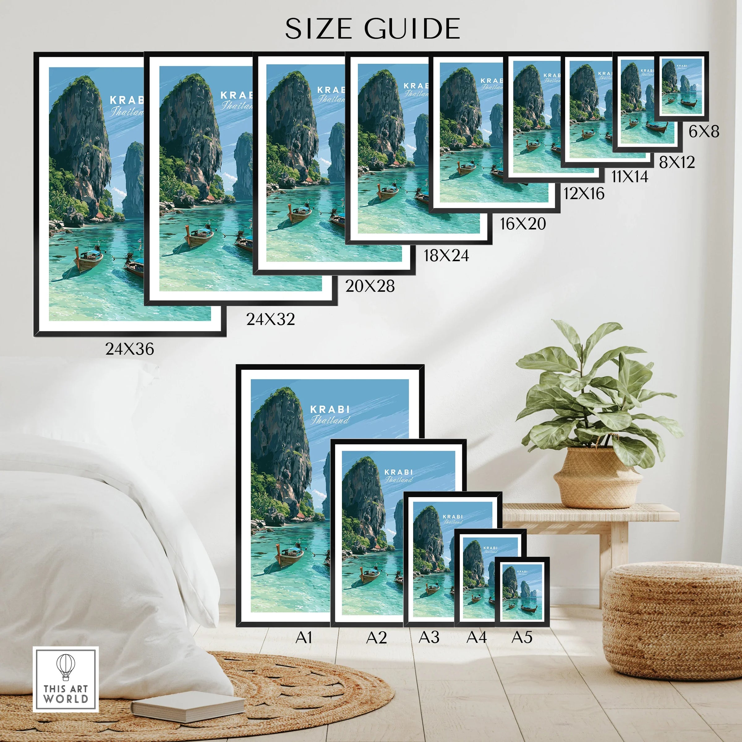 Krabi Thailand Limestone Cliffs Travel Poster — wall art poster size guide thisartworld