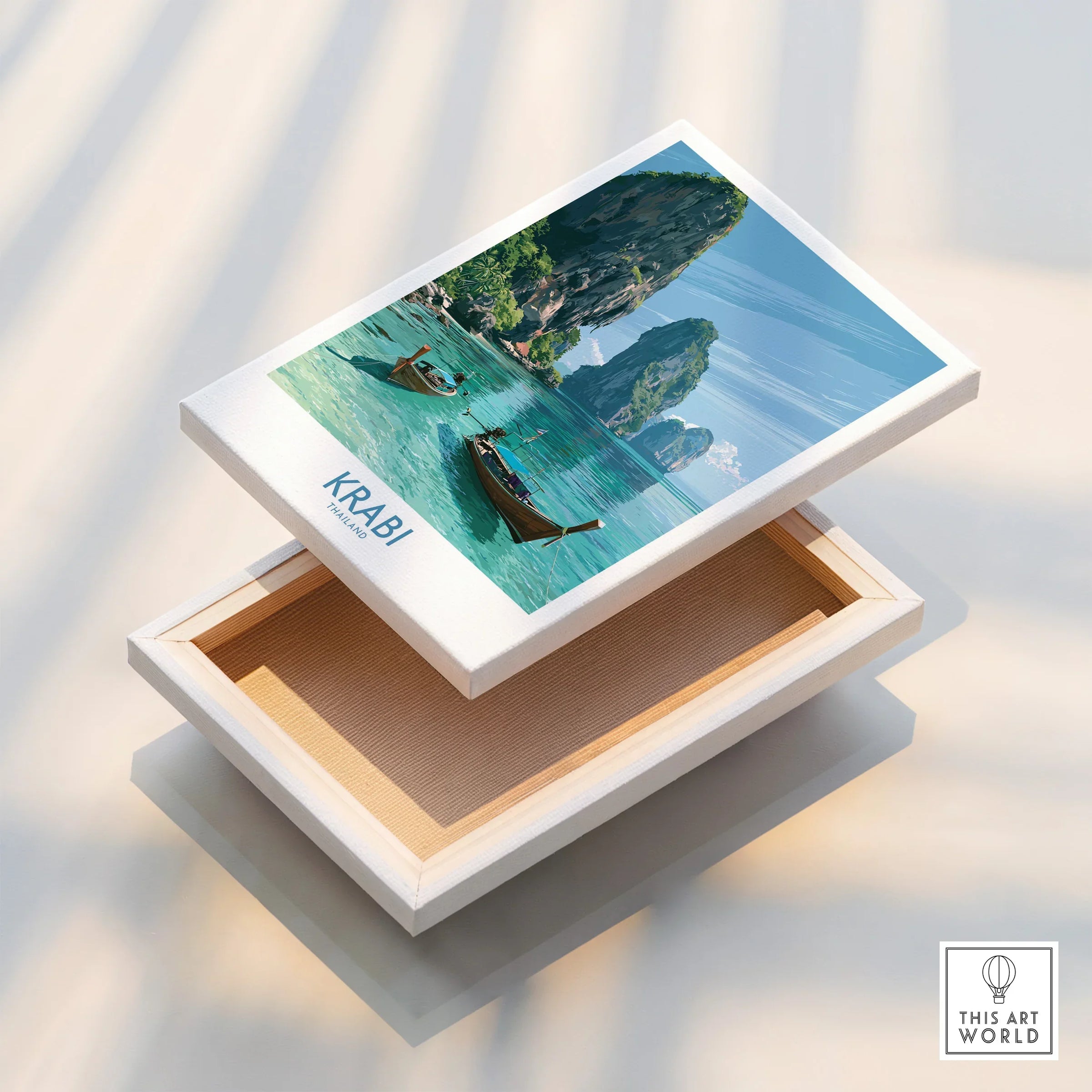 Krabi Thailand Karst Bay Wall Art — stretched canvas print floating detail mirror edge