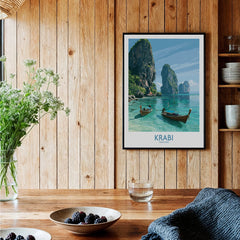 Krabi Thailand Karst Bay Wall Art — black framed art print kitchen setting